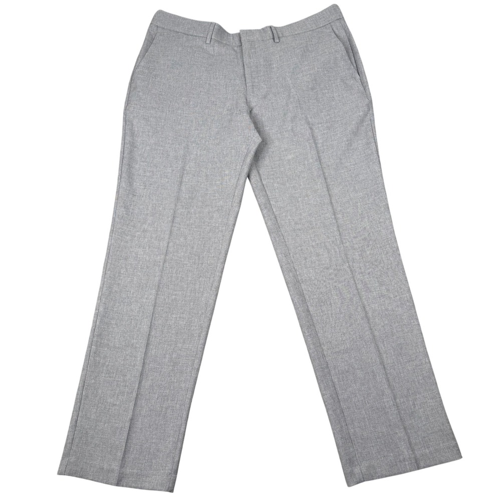 Haggar Dress Pants Mens 36x30 Gray Comfort Performance Straight Fit Flat Stretch